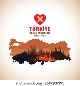 Incêndio florestal na Turquia. Design vetorial. 