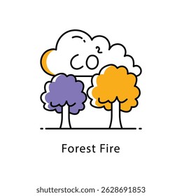 Forest Fire vector Filled Outline Style Icon. Eps 10 File