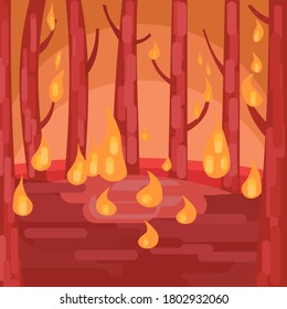 forest fire. Vector illustration. Trees are burning. The forest is dying of fire.