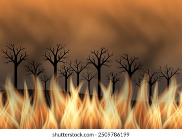 Forest Fire. Wildfire. Burning Forest. Vector Illustration. 