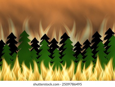 Forest Fire. Wildfire. Burning Forest. Vector Illustration. 