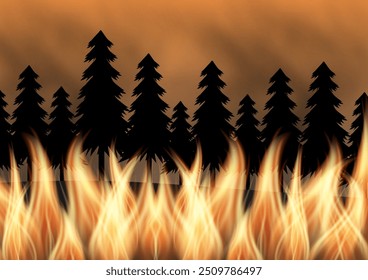 Forest Fire. Wildfire. Burning Forest. Vector Illustration. 