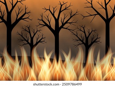 Forest Fire. Wildfire. Burning Forest. Vector Illustration. 