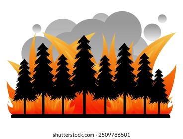 Forest Fire. Wildfire. Burning Forest. Vector Illustration. 