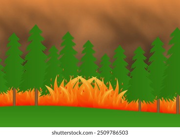 Forest Fire. Wildfire. Burning Forest. Vector Illustration. 