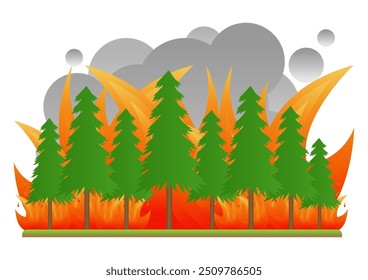 Forest Fire. Wildfire. Burning Forest. Vector Illustration. 