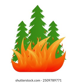 Forest Fire. Wildfire. Burning Forest. Vector Illustration. 