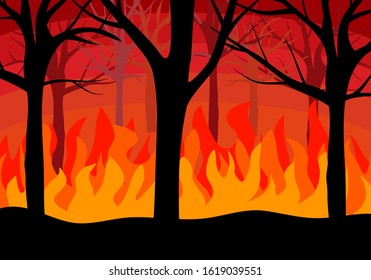 Forest fire or wildfire flat design vector illustration.