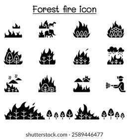 forest fire, wildfire icon set in glyph style