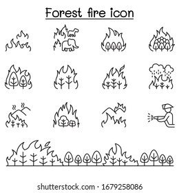 forest fire, wildfire icons set in thin line style