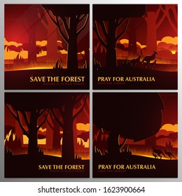 Forest Fires background. Save the Forest banner. Pray for Australia. Natural disaster. Vector Illustration