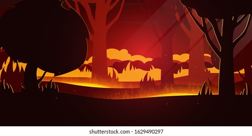 Forest Fires background. Save the Forest banner. Natural disaster. Vector Illustration