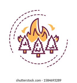 Forest fires color line icon. Start from natural causes such as lightning, high atmospheric temperatures and dryness. Pictogram for web page, mobile app, promo. UI UX GUI design element.