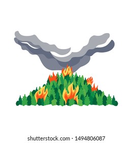 Forest fires disaster tree flat vector hand drawn icon. Wildfires destroy woodland ecology environment cartoon. Green trees blazing. Fire hazard sign. Burning forest fire blaze background illustration