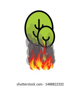 Forest fires icon, Two trees with fire under them, vector illustration on white background.