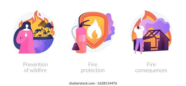 Forest Fires And Natural Disasters Global Problem. Arson And Private Property Loss. Prevention Of Wildfire, Fire Protection, Fire Consequences Metaphors. Vector Isolated Concept Metaphor Illustrations