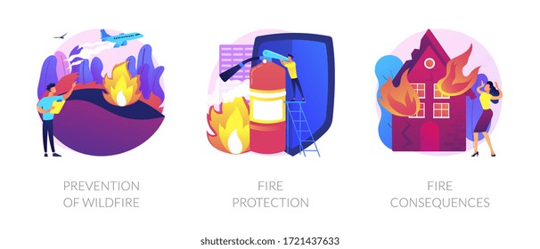 Forest Fires And Natural Disasters Global Problem. Arson And Private Property Loss. Prevention Of Wildfire, Fire Protection, Fire Consequences Metaphors. Vector Isolated Concept Metaphor Illustrations