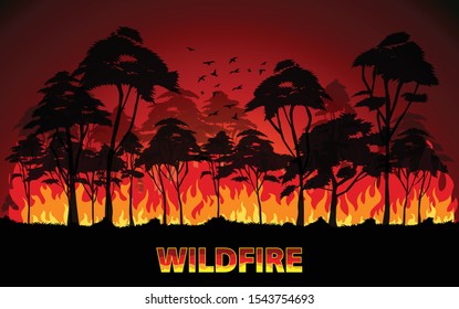 Forest fires , wildfire disaster illustration, burning trees, nature in danger vector design.