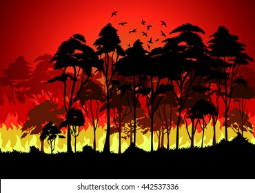 Forest fires , wildfire disaster illustration, burning trees, nature in danger vector design.