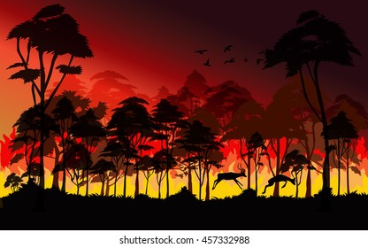 Forest fires , wildfire disaster illustration, burning trees, nature in danger vector design.