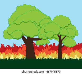 Forest fires , wildfire disaster illustration, burning trees, nature in danger vector design.