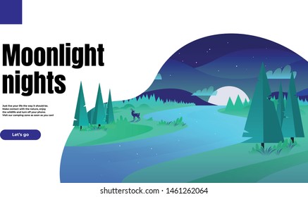 Forest flat design illustration for landing page. Nature, wildlife, wilderness