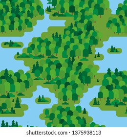 Forest in flat style. Seamless pattern forest, trees, trees, bushes for cards, for textiles, for backgrounds