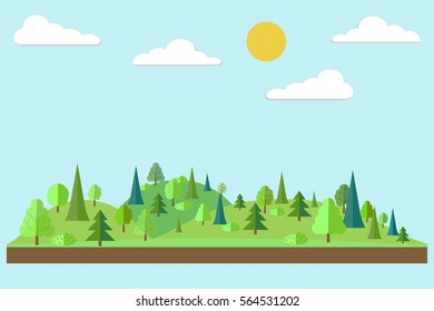Forest in flat style. Spring. Spring forest. Wildlife. Eco lifestyle. Forest view. Vector illustration