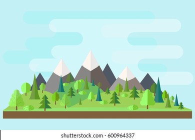Forest in flat style. Summer. Spring forest. Wildlife. Eco lifestyle. Forest view. Vector illustration