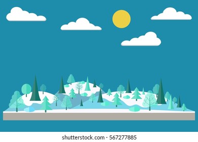 Forest in flat style. Winter forest. Wildlife. Eco lifestyle. Forest view. Vector illustration