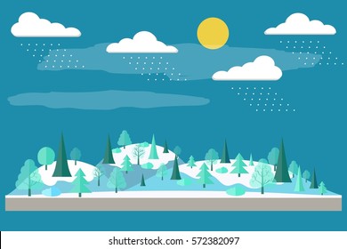 Forest in flat style. Winter forest. Wildlife. Eco lifestyle. Forest view. Vector illustration