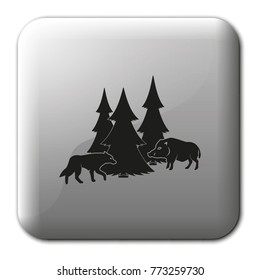 Forest flat vector icon. Wild boar and wolf simple silhouette.