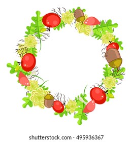 Forest floral bouquet wreath vector. Acorns, leaves and apples bouquet composition for cards decoration.