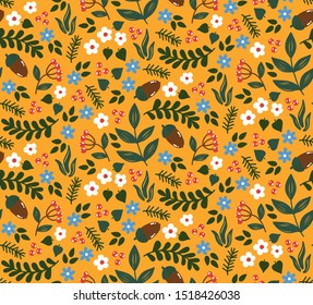 Forest floral doodle colorful seamless vector pattern 