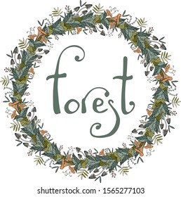 Forest. Floral garland, floral wreath.