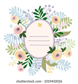 Forest floral vector design frame. Berries, fern plants. Colorful objects set. All elements are isolated and editable.