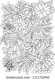 Forest Flowers Leaves Berries Vector Coloring Stock Vector (Royalty ...