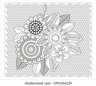 Forest flowers, leaves and berries. Vector coloring book pages for adult and children. Hand drawn illustration. Love bohemian concept for wedding invitations, cards, congratulations, branding
