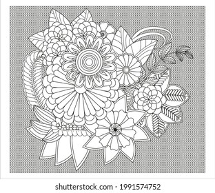 Forest flowers, leaves and berries. Vector coloring book pages for adult and children. Hand drawn illustration. Love bohemian concept for wedding invitations, cards, congratulations, branding,