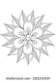 Waldblumen und Blätter. Vektorfarbbuch für Erwachsene und Kinder. Handgezeichnete Illustration. Blumenschmuck ist gut für Web, Druck und Schablone
Blumenfarbseite 
