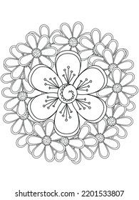 Flores y hojas forestales. Libro de colorear vectores para adultos y niños. Ilustración dibujada a mano. El ornamento floral es bueno para la web, la impresión y el esténcil
Página Coloración de Flores 