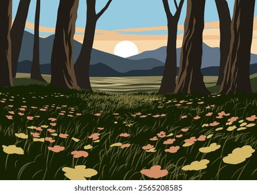 Forest and flowers in the morning