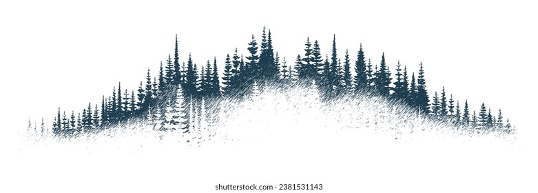 The forest in the fog, imitation of a pencil drawing, vector sketch, isolated on a white background