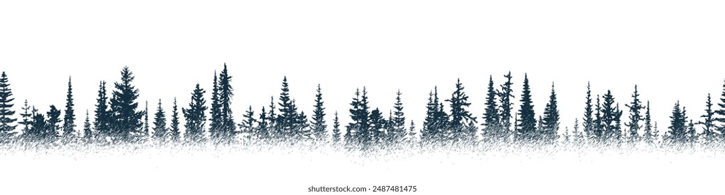 The forest in the fog, imitation of a pencil drawing, vector sketch, seamless border