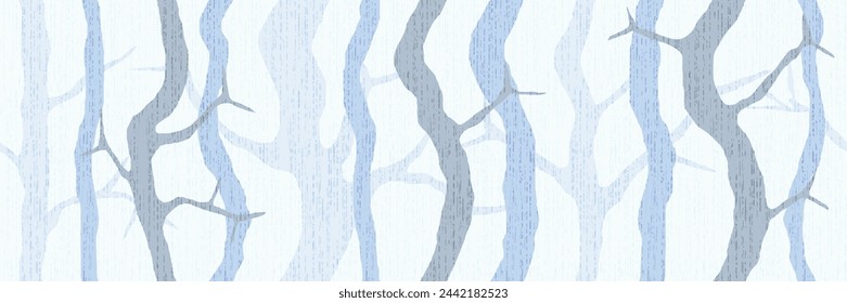 Forest in fog, trees without leaves, seamless pattern, natural background, banner