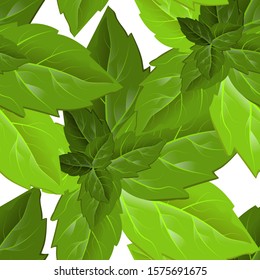 Forest foliage. Print design. Beautiful abstract pattern with green leaves on white background. Green leaves for fabric design. Vector floral pattern
