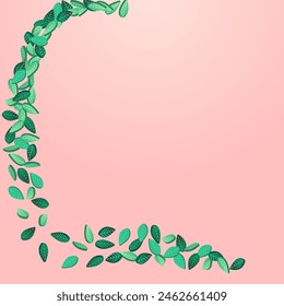 Forest Foliage Realistic Vector Pink Background Banner. Nature Leaves Design. Grassy Leaf Blur Concept. Greens Abstract Template.