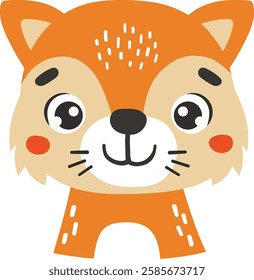 Forest fox animal isolated, cute wild animal, kids illustration, cartoon vector