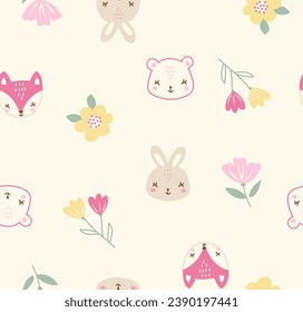 Forest Friends, Autumn animals, Autumn, Bunny vector, Bear vector, Fox with flower