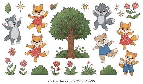 Forest Friends Celebrate Nature A Whimsical Gathering of Animals and Plants